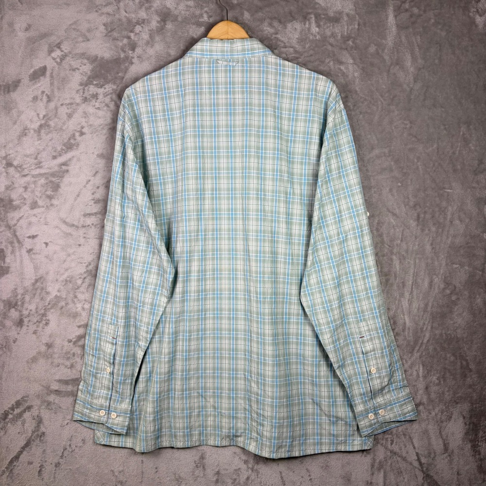 Simms Fishing Shirt Plaid Mens XXL Long Sleeve Roll Tab Green Blue Outdoor Top - Picture 2 of 11